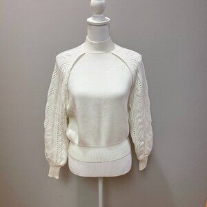 Zara White Turtleneck Sweater with Crochet Detail